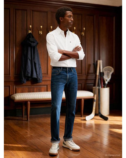 Tommy Hilfiger Blue Denton Faded Straight Leg Jeans for men