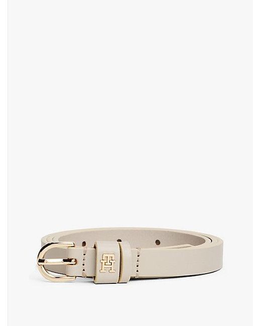 Tommy Hilfiger Essential Leren Riem Met Monogram in het Natural