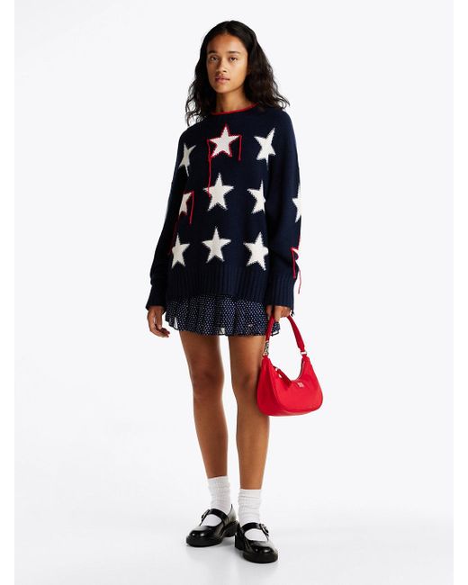 Tommy Hilfiger Blue Star Knit Distressed Wool Jumper