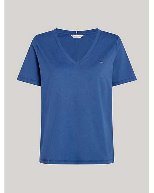 Tommy Hilfiger Blue T-Shirt mit V-Ausschnitt und gestickter Flag