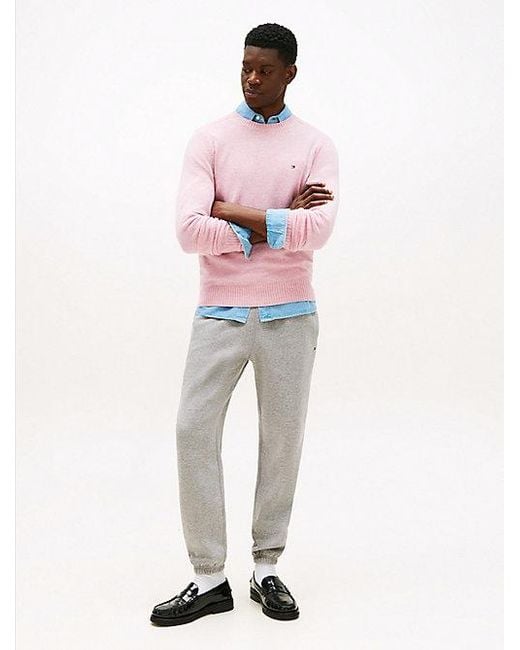 Tommy Hilfiger Trui Van Zuivere Lamswol Met Ronde Hals in het Pink voor heren