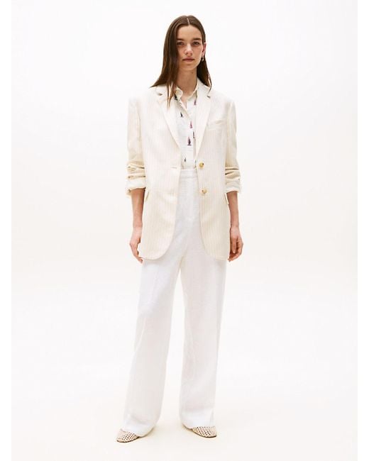 Blazer Relaxed Fit Con Motivo Gessato di Tommy Hilfiger in White