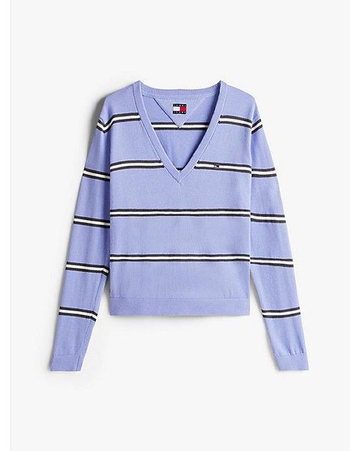 Tommy Hilfiger Trui Met V-Hals En Geborduurde Vlag in het Blue