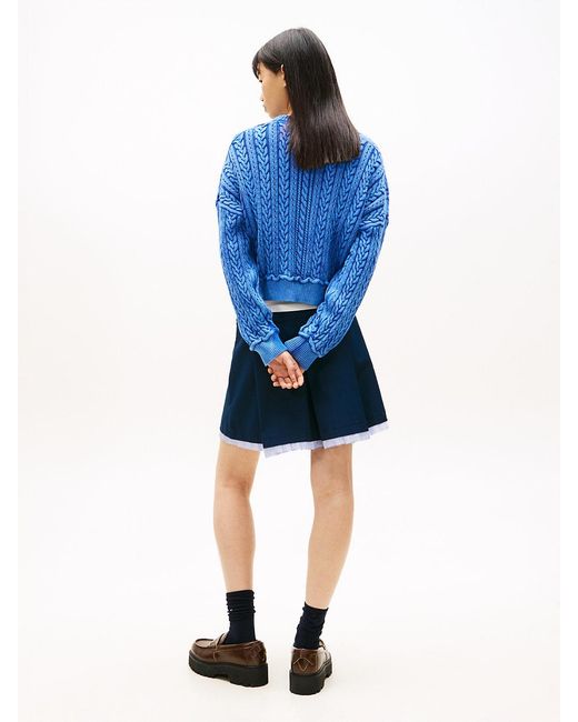 Tommy Hilfiger Blue Intarsia Flag Badge Cable Knit Jumper