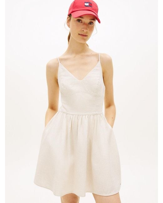 Tommy Hilfiger White Extra Slim Linen Blend Mini Skater Dress