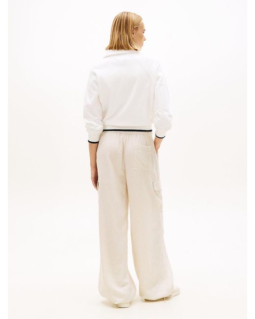 Tommy Hilfiger White Linen Blend Wide Leg Cargo Trousers