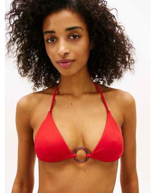 Tommy Hilfiger Red Tortoiseshell Ring Slim Triangle Bikini Top