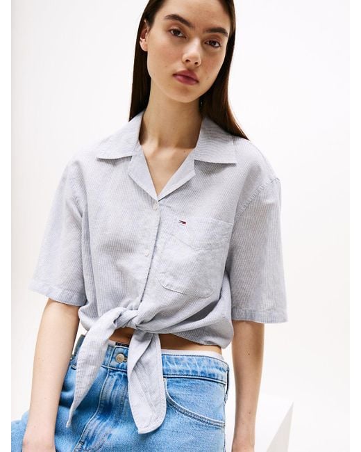 Camicia Crop Relaxed Fit A Maniche Corte di Tommy Hilfiger in White