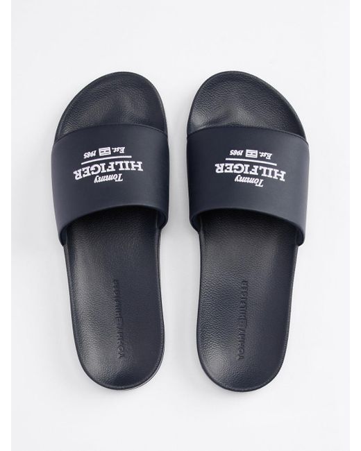 Tommy Hilfiger Blue Logo Embroidery Pool Slides for men