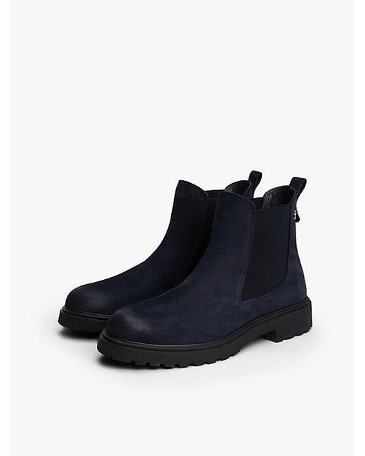 Tommy Hilfiger Leren Chelsea Boot Met Profielzool in het Blue
