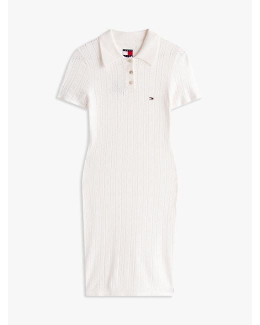 Tommy Hilfiger White Pointelle Slim Mini Short Sleeve Dress