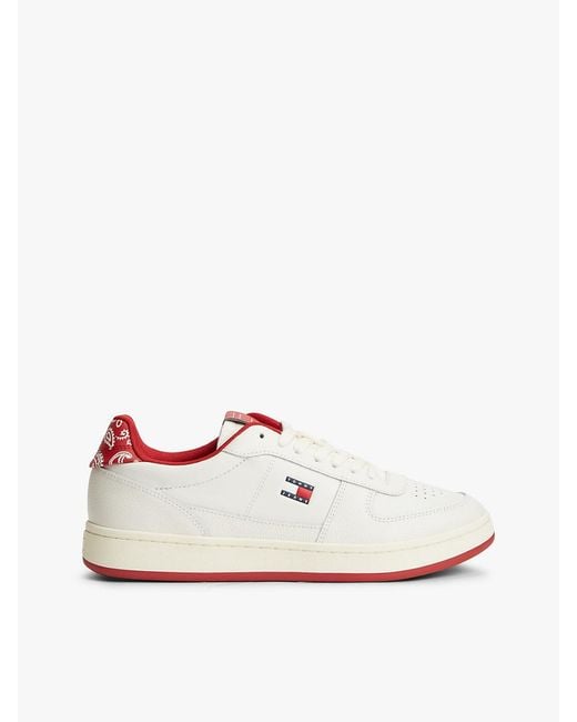 Tommy Hilfiger White Leather Bandana Print Archive Court Trainers for men