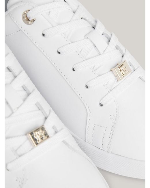 Tommy Hilfiger White Metallic Logo Leather Cupsole Court Trainers