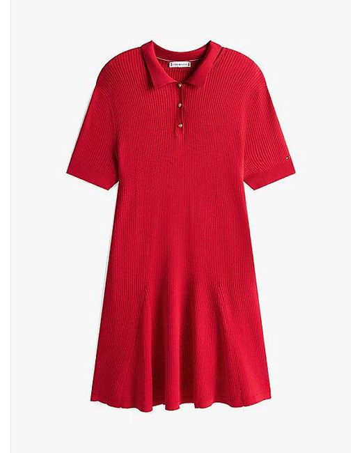 Tommy Hilfiger Red Curve Geripptes Mini-Polokleid