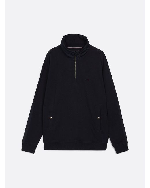 Felpa Con Collo A Listino E Mezza Zip di Tommy Hilfiger in Black da Uomo