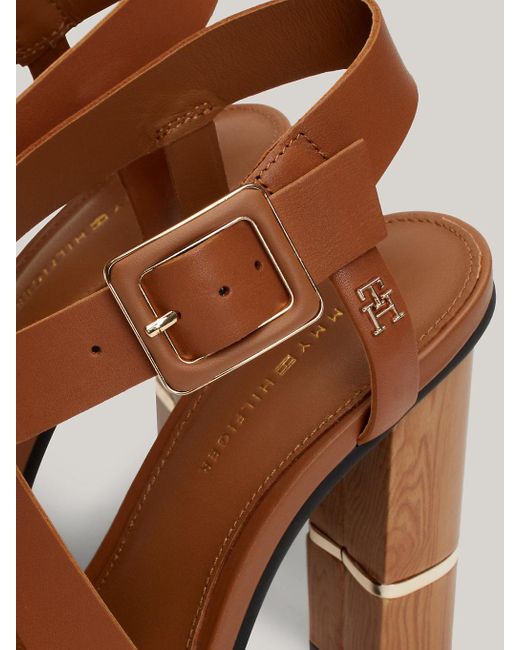 Tommy Hilfiger Brown Th Monogram Metallic Leather Sandals