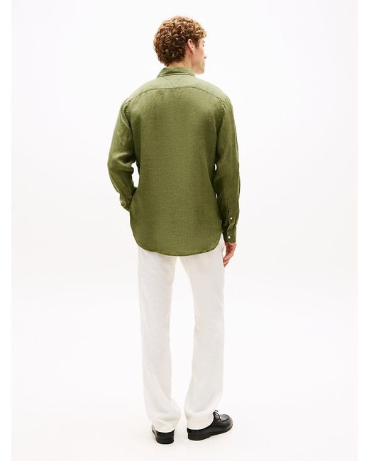 Tommy Hilfiger Green Regular Fit Washed Pure Linen Shirt for men