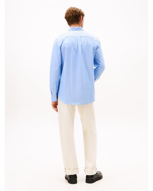 Camicia Oxford Regular Fit Con Motivo Gessato di Tommy Hilfiger in Blue da Uomo