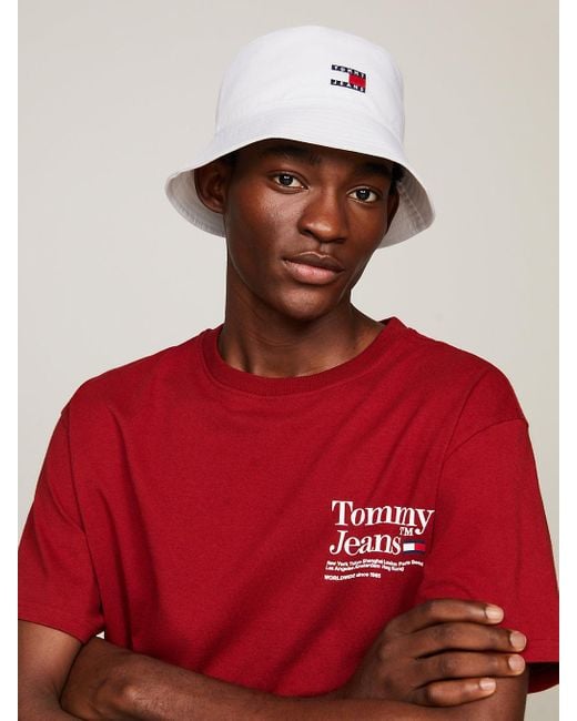 Tommy Hilfiger White Heritage Logo Bucket Hat for men