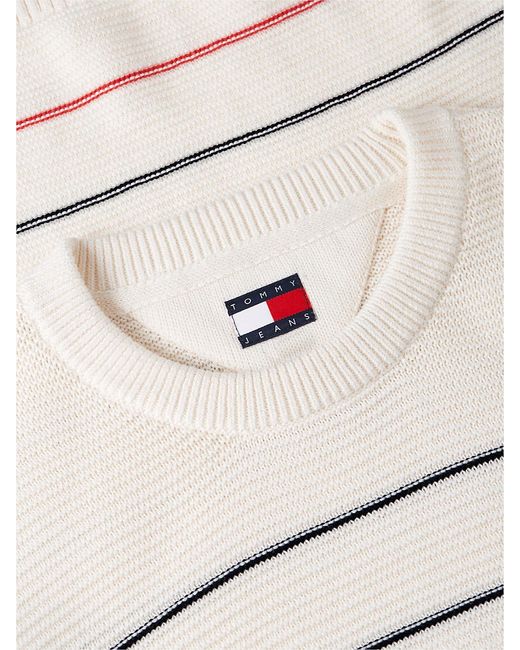 Tommy Hilfiger White Tommy Flag Stripe Slim Crew Neck Jumper for men