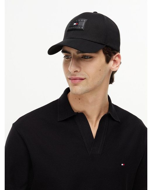 Tommy Hilfiger Black Hilfiger Flag Patch Gabardine Baseball Cap for men