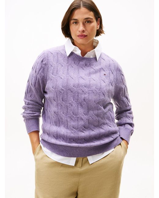Pull Curve En Maille Torsadée De Laine Douce Tommy Hilfiger en coloris Purple