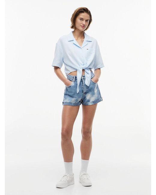 Tommy Hilfiger White Crinkle Tie Front Short Sleeve Shirt