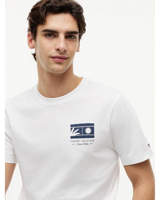 Tommy Hilfiger White Logo Graphic Jersey Crew Neck T-Shirt for men