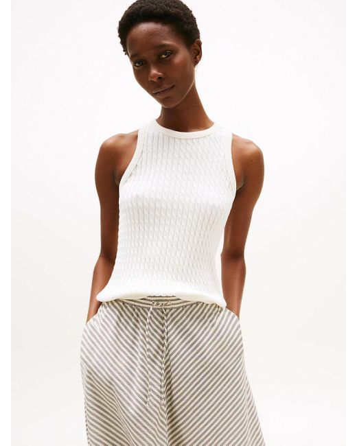 Pull Sans Manches Ajusté En Maille Torsadée Tommy Hilfiger en coloris White