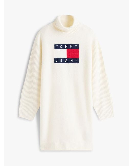 Tommy Hilfiger White Tommy Flag Relaxed Mini Jumper Dress