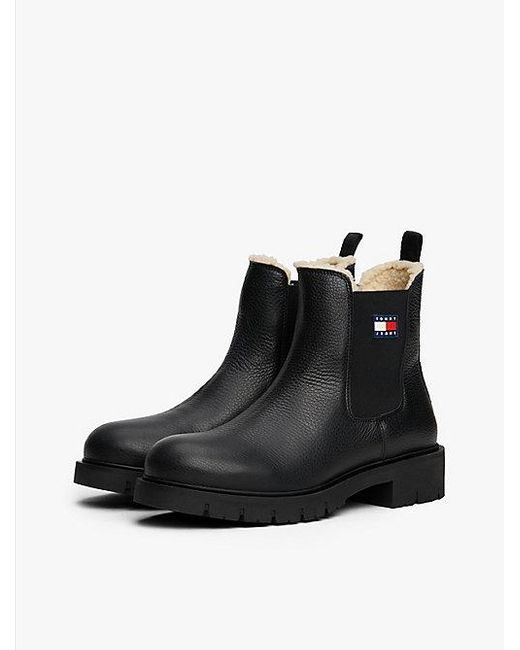 Tommy Hilfiger Leren Chelsea Boot Met Profielzool En Voering in het Black