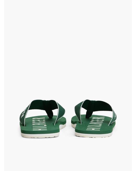 Tommy Hilfiger Green Logo Embroidery Webbing Strap Flip-Flops for men