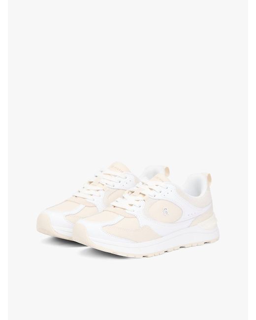 Tommy Hilfiger Natural Th Monogram Leather Mixed Texture Trainers