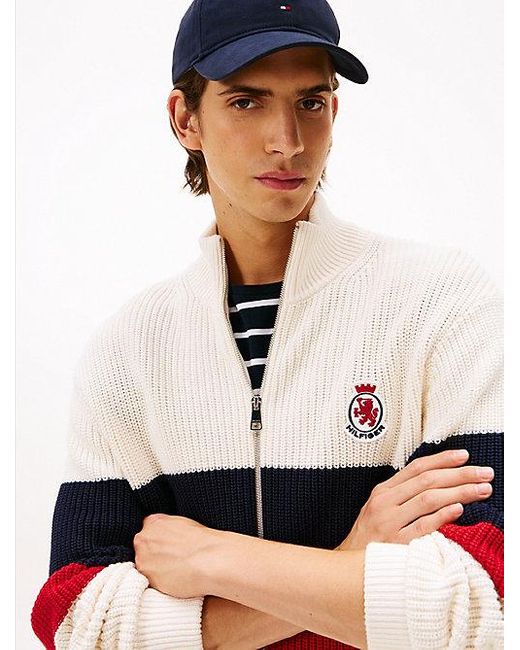 Chaqueta De Punto Color Block Con Cremallera Tommy Hilfiger de hombre de color White