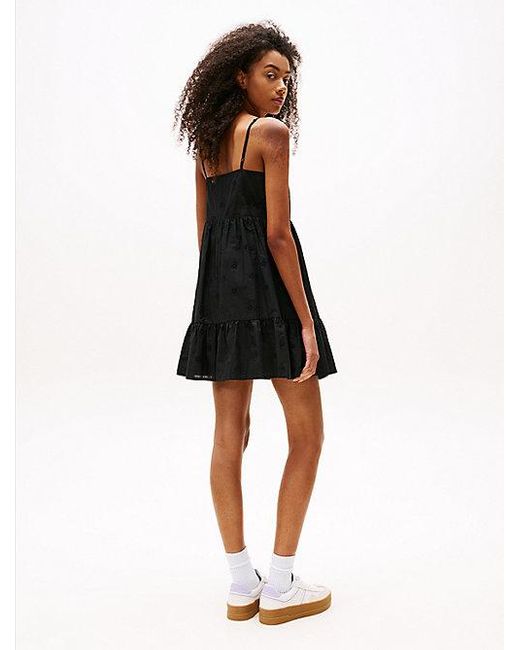 Tommy Hilfiger Relaxed Fit Mini-Jurk Met Broderie Anglaise in het Black