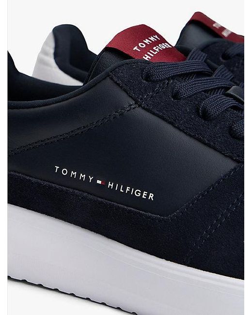 Tommy Hilfiger Leren Sneaker Met Fijne Profielzool in het Blue voor heren