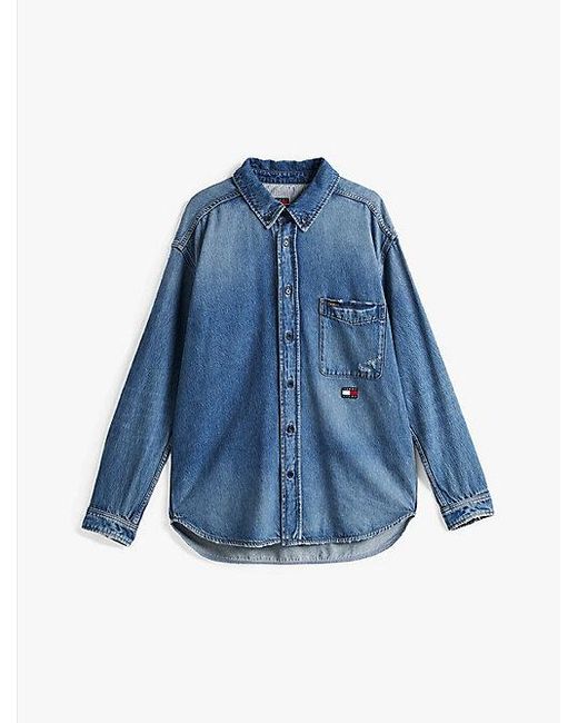 Tommy Hilfiger Relaxed Fit Distressed Denim Overshirt in het Blue voor heren