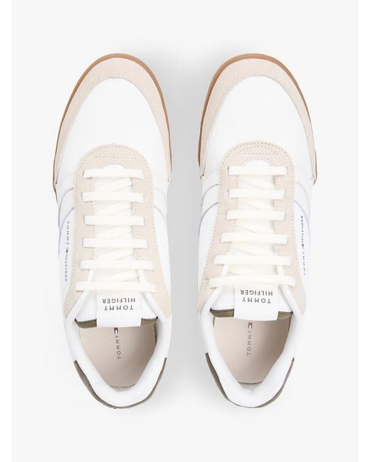 Tommy Hilfiger White Mixed Texture Cupsole Trainers With Leather for men