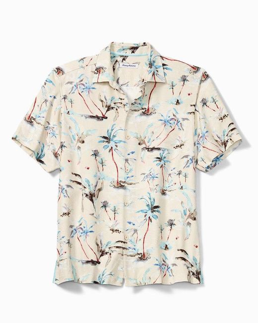 Tommy Bahama Big & Tall Glass Beach Palms Silk Camp Shirt in White for ...
