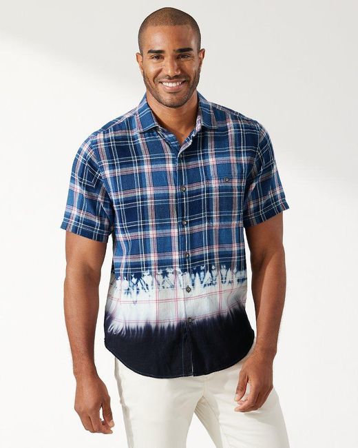 Tommy Bahama Cotton Soul Cal Surf Plaid Camp Shirt in Blue for Men | Lyst