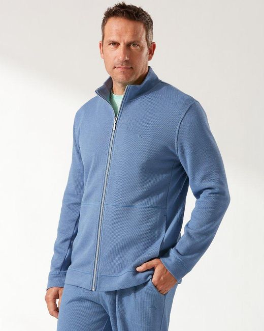 Tommy Bahama Cotton French Rib Knit Longsleeve Fullzip in Blue for