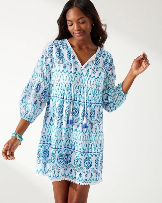 Tommy Bahama Ikat Tropics Cotton-voile Split-neck Dress in Blue | Lyst