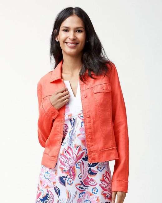 Tommy Bahama Two Palms Linen Raw-edge Jacket in Red | Lyst