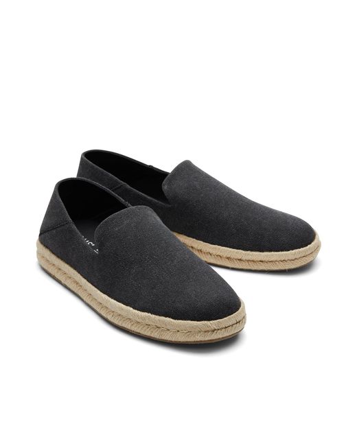 TOMS Black Espadrille Rope Sole Recycled Cotton Canvas Slip On Shoe Santiago for men