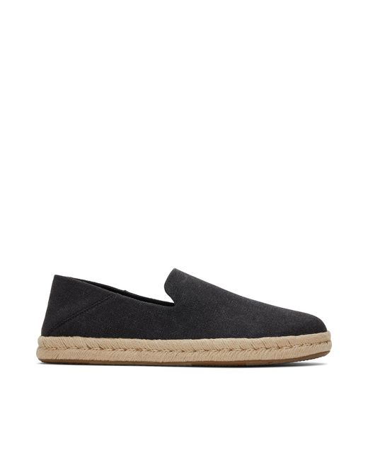 TOMS Black Espadrille Rope Sole Recycled Cotton Canvas Slip On Shoe Santiago for men