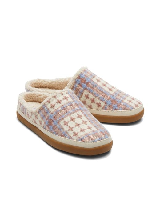 TOMS Pink Plaid Faux Fur Mule Slippers