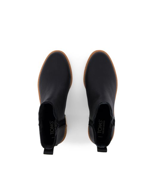 TOMS Black Water-Resistant Leather Ankle Boots