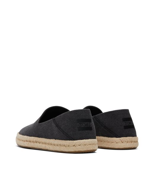 TOMS Black Espadrille Rope Sole Recycled Cotton Canvas Slip On Shoe Santiago for men