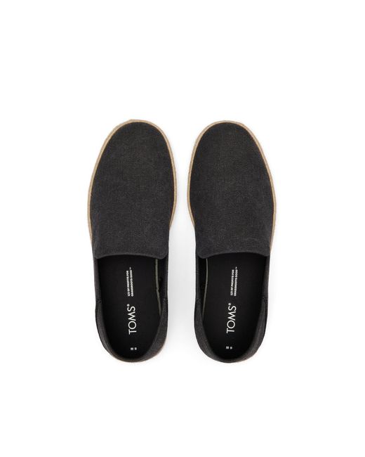 TOMS Black Espadrille Rope Sole Recycled Cotton Canvas Slip On Shoe Santiago for men