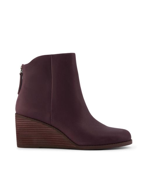 TOMS Brown Wedge Leather Ankle Boots